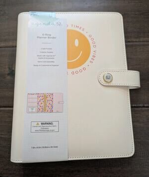 Agenda 52 Pink Good Times Good Vibes 6-Ring Planner Binder New Happy Face Smile